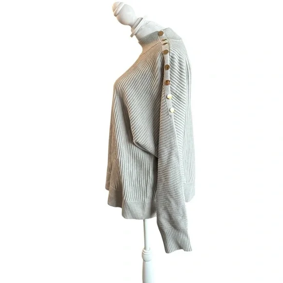 Tahari Gray Cowl Neck Sweater with Ribbed Texture - Picture 3 of 9